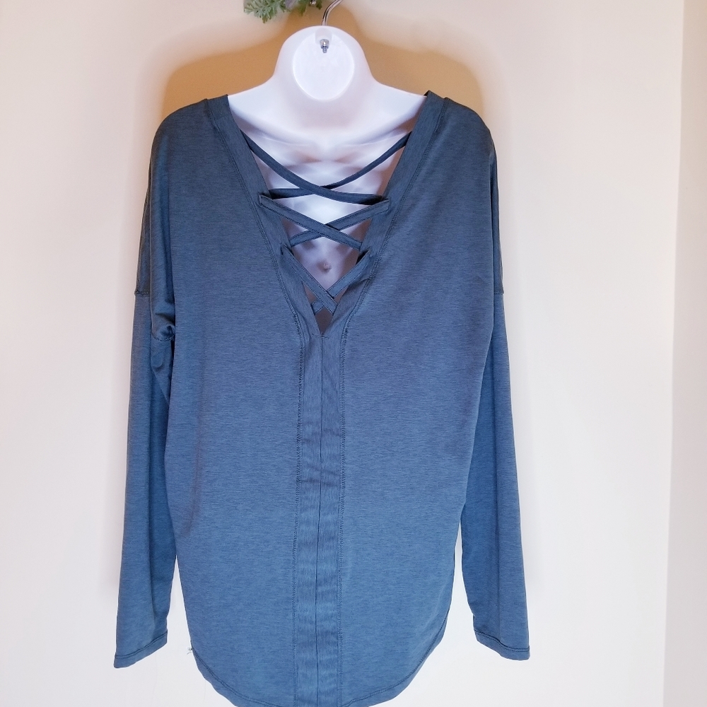 SALE! Apana Athletic Long Sleeve Lace Up Back T Size S